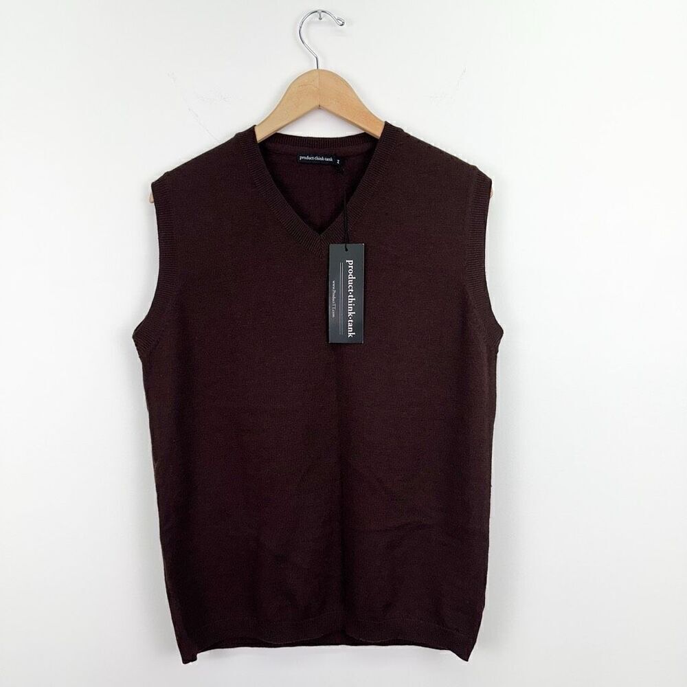 Product Think Tank Unisex Mt Abe 100% Wool Mahogany Brown V-neck Sweater Vest - Picture 2 of 9